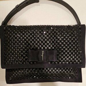 Ferragamo Suede Crystal Viva Bow bag